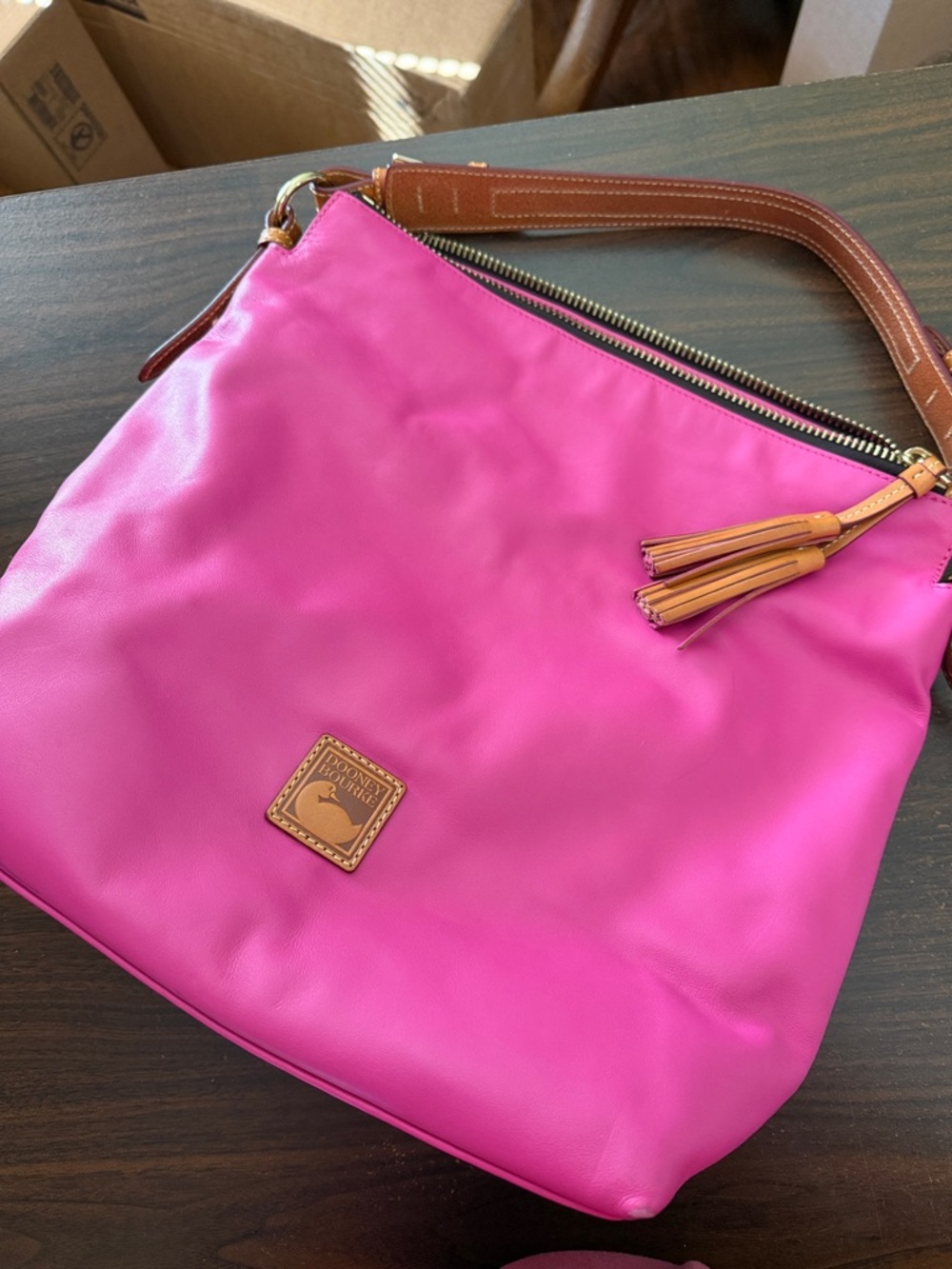 Dooney & Bourke Pink Leather Hobo Shoulder Bag Tassel Satchel